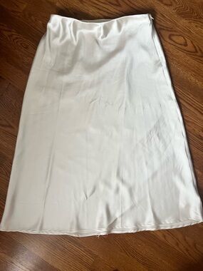 Rachel Zoe Champagne Satin Bias Cut Midi Slip Skirt Silky Luxe Minimalist Size L